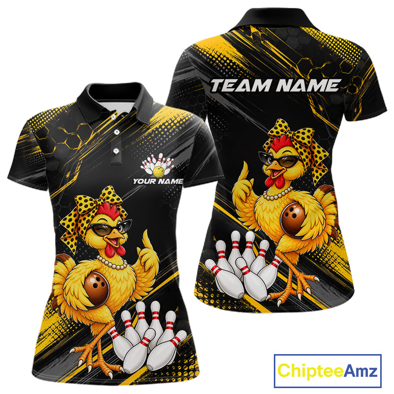 Custom Funny Chicken Bowling Jersey for Women Bowling Team Shirts Bowling Gifts Polo &1/4 Zip HNT568