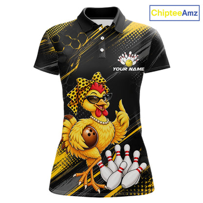 Custom Funny Chicken Bowling Jersey for Women Bowling Team Shirts Bowling Gifts Polo &1/4 Zip HNT568