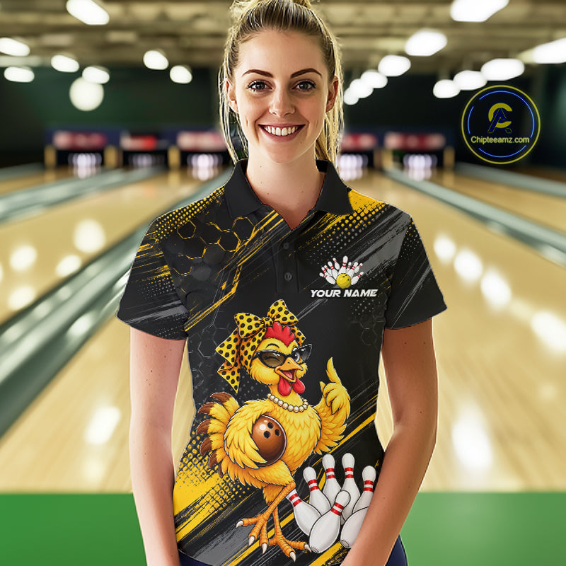 Custom Funny Chicken Bowling Jersey for Women Bowling Team Shirts Bowling Gifts Polo &1/4 Zip HNT568