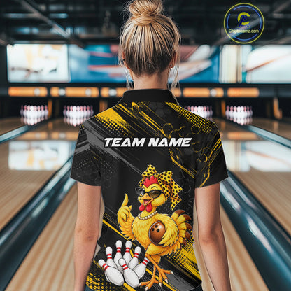 Custom Funny Chicken Bowling Jersey for Women Bowling Team Shirts Bowling Gifts Polo &1/4 Zip HNT568
