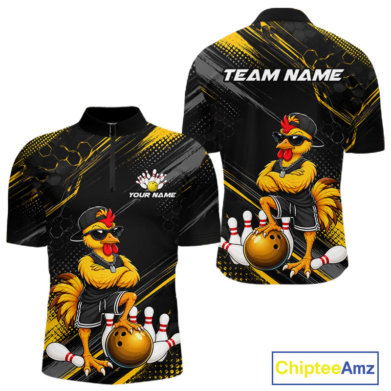 Custom Funny Chicken Bowling Jersey for Women Bowling Team Shirts Bowling Gifts Polo &1/4 Zip HNT568