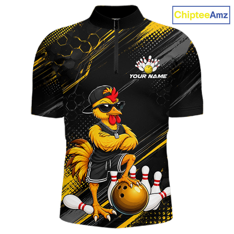 Custom Funny Chicken Bowling Jersey for Women Bowling Team Shirts Bowling Gifts Polo &1/4 Zip HNT568