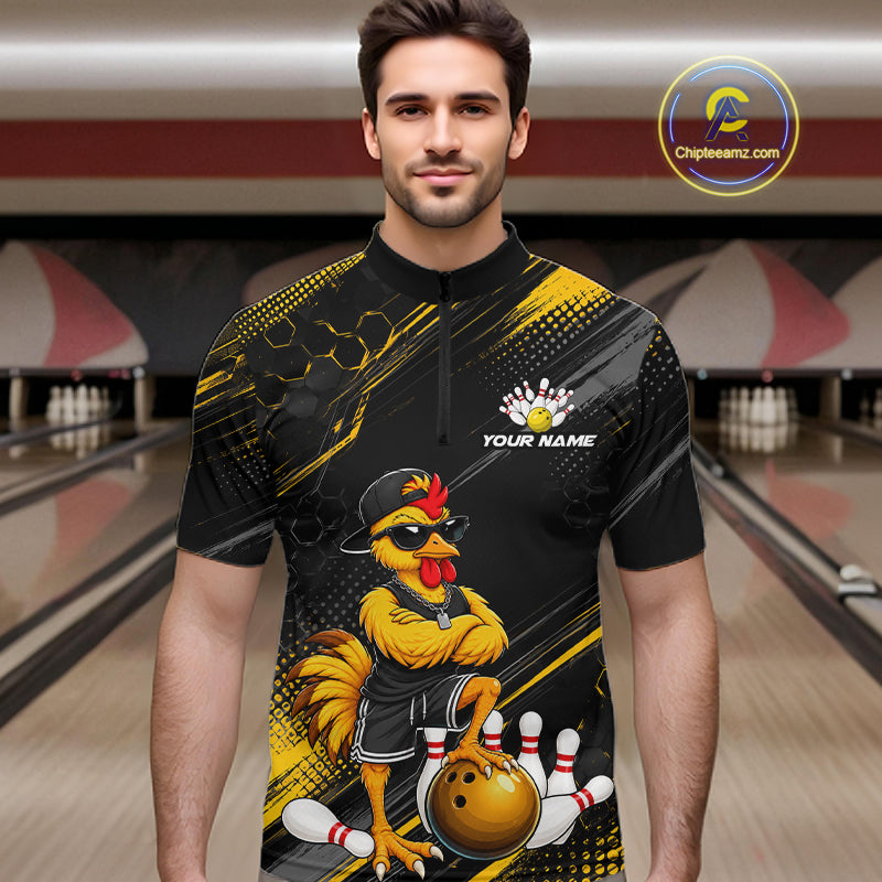 Custom Funny Chicken Bowling Jersey for Women Bowling Team Shirts Bowling Gifts Polo &1/4 Zip HNT568