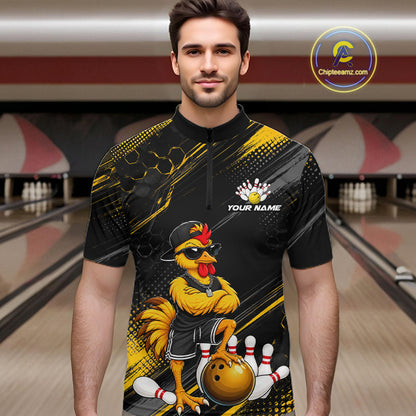 Custom Funny Chicken Bowling Jersey for Women Bowling Team Shirts Bowling Gifts Polo &1/4 Zip HNT568