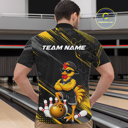 Custom Funny Chicken Bowling Jersey for Women Bowling Team Shirts Bowling Gifts Polo &1/4 Zip HNT568