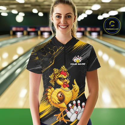 Custom Funny Chicken Bowling Jersey for Women Bowling Team Shirts Bowling Gifts Polo &1/4 Zip HNT568