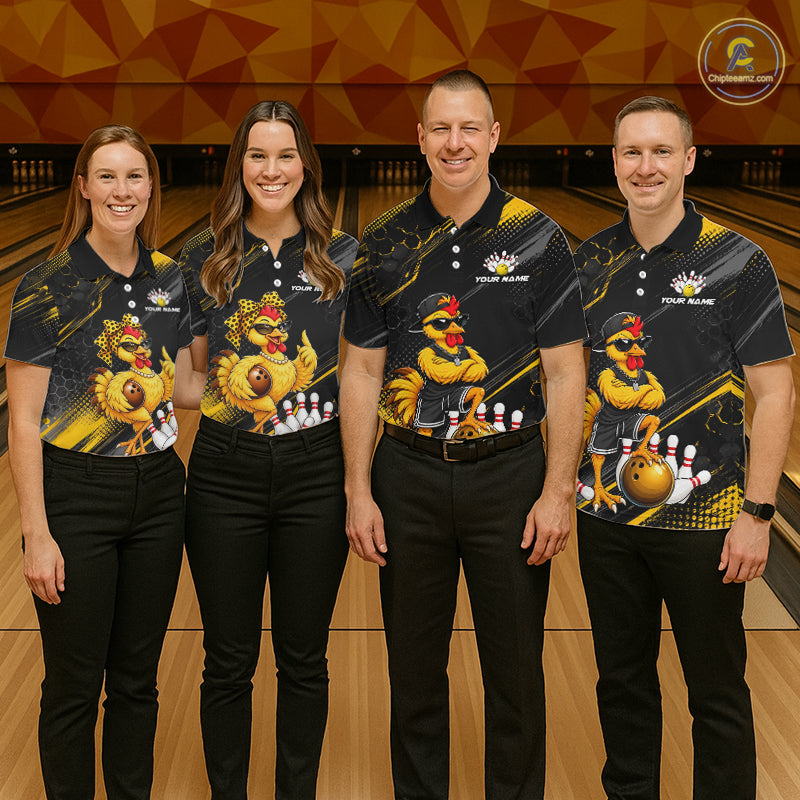 Custom Funny Chicken Bowling Jersey for Women Bowling Team Shirts Bowling Gifts Polo &1/4 Zip HNT568