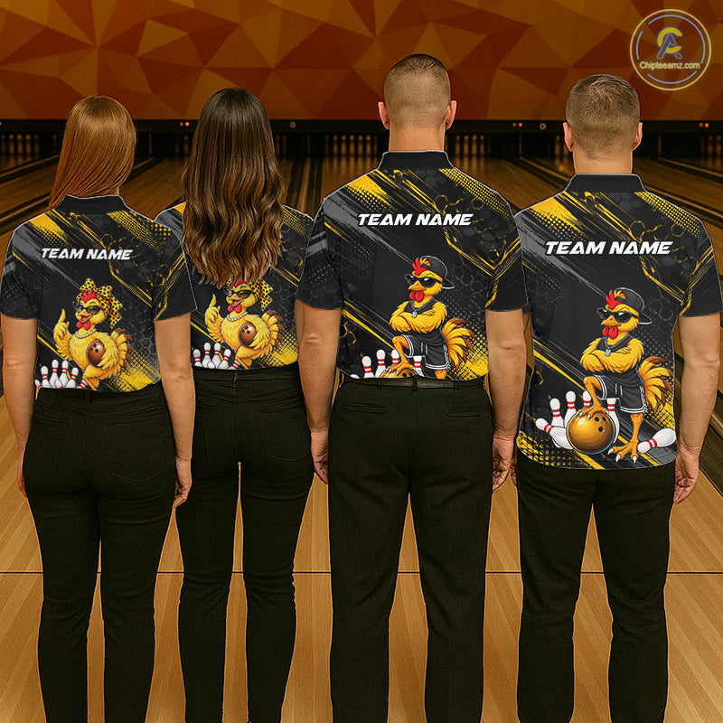 Custom Funny Chicken Bowling Jersey for Women Bowling Team Shirts Bowling Gifts Polo &1/4 Zip HNT568