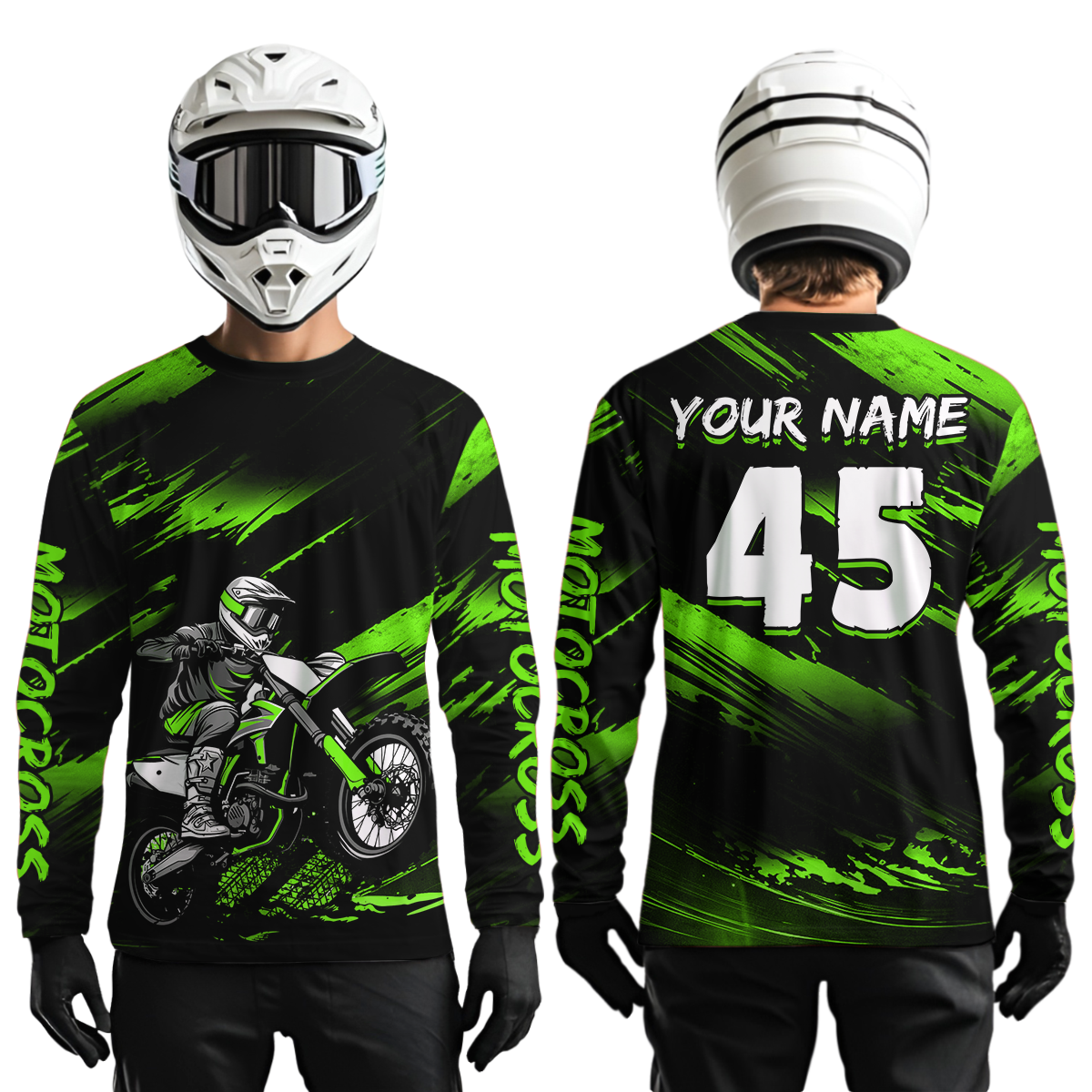 Green Motocross Shirts Personalized Racing Jersey Dirt Bike Jersey Kid Men Women UPF30+ DNT15