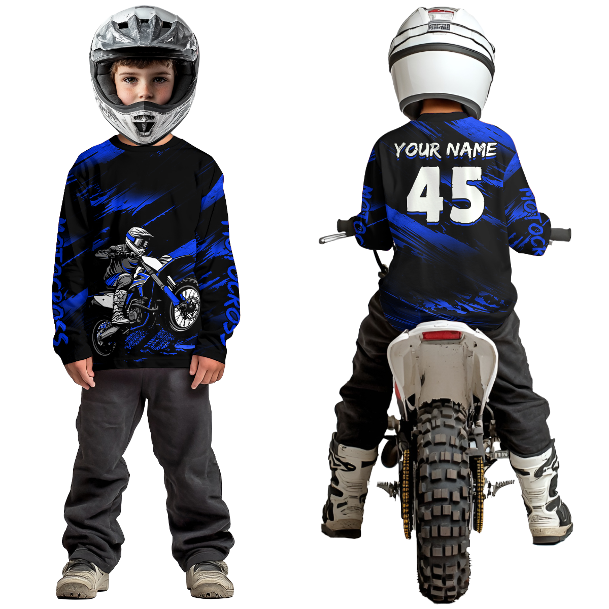 Blue Motocross Shirts Personalized Racing Jersey Dirt Bike Jersey Kid Men Women UPF30+ DNT15
