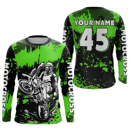 Custom Green Motocross Jersey for Men Women Kids UPF30+ MX Motorcycle Racing DNT22
