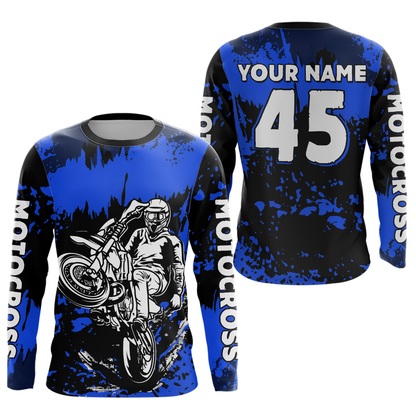 Custom Blue Motocross Jersey for Men Women Kids UPF30+ MX Motorcycle Racing DNT22