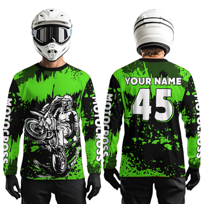 Custom Green Motocross Jersey for Men Women Kids UPF30+ MX Motorcycle Racing DNT22