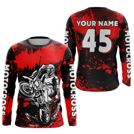 Custom Red Motocross Jersey for Men Women Kids UPF30+ MX Motorcycle Racing DNT22