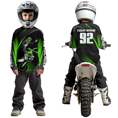 Personalized Green Motocross Shirts Racing Jersey Dirt Bike Jersey Kid Men Women UPF30+ DNT14