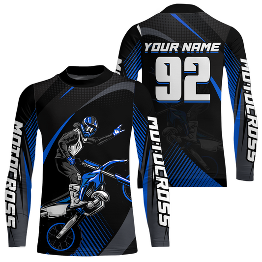 Personalized Blue Motocross Shirts Racing Jersey Dirt Bike Jersey Kid Men Women UPF30+ DNT14