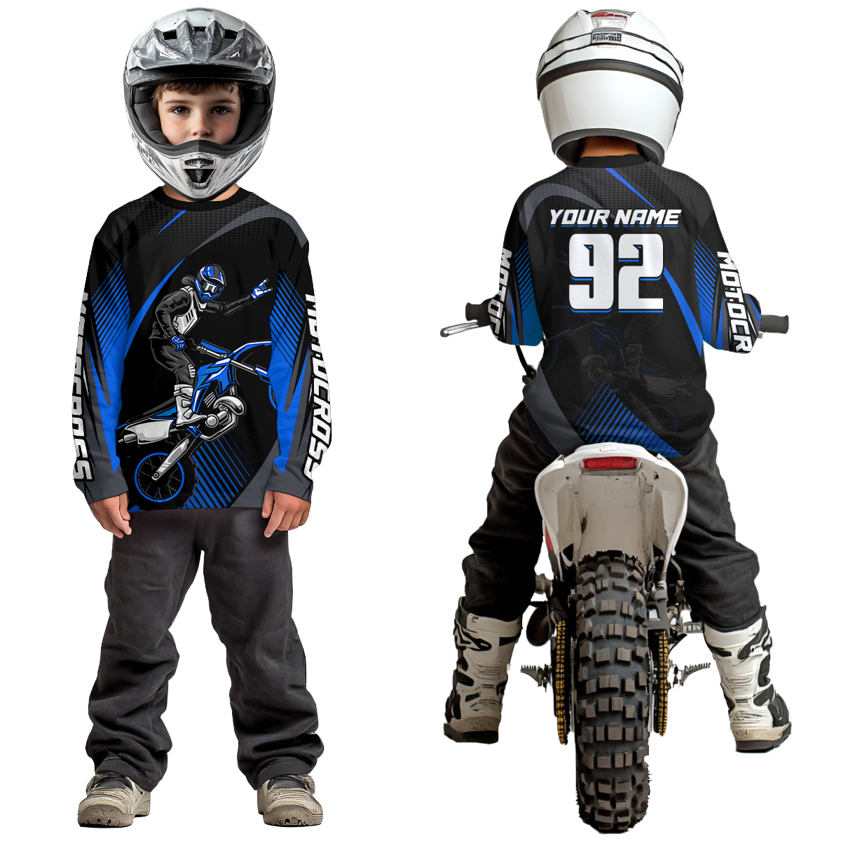 Personalized Blue Motocross Shirts Racing Jersey Dirt Bike Jersey Kid Men Women UPF30+ DNT14