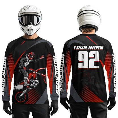 Personalized Red Motocross Shirts Racing Jersey Dirt Bike Jersey Kid Men Women UPF30+ DNT14