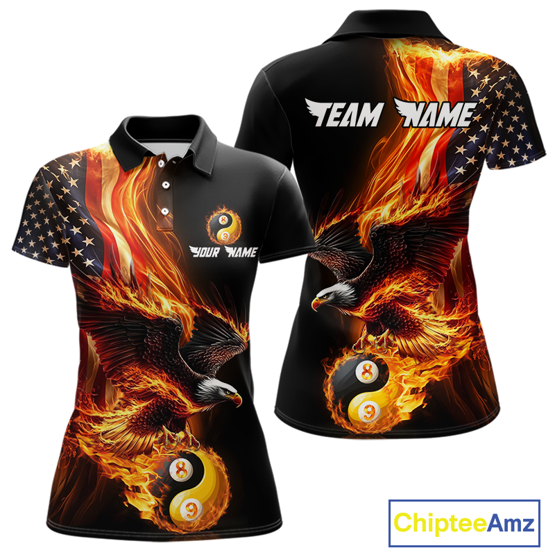 Custom US Eagle 8 9 Ball Billiard Yin Yang Shirts for Women Billiard Team Shirts Billiard League Polo & 1/4 Zip NNT90