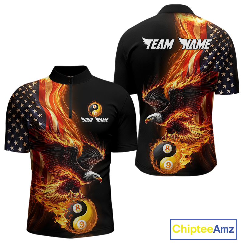 Custom US Eagle 8 9 Ball Billiard Yin Yang Shirts for Men Billiard Team Shirts Billiard League Polo & 1/4 Zip NNT90