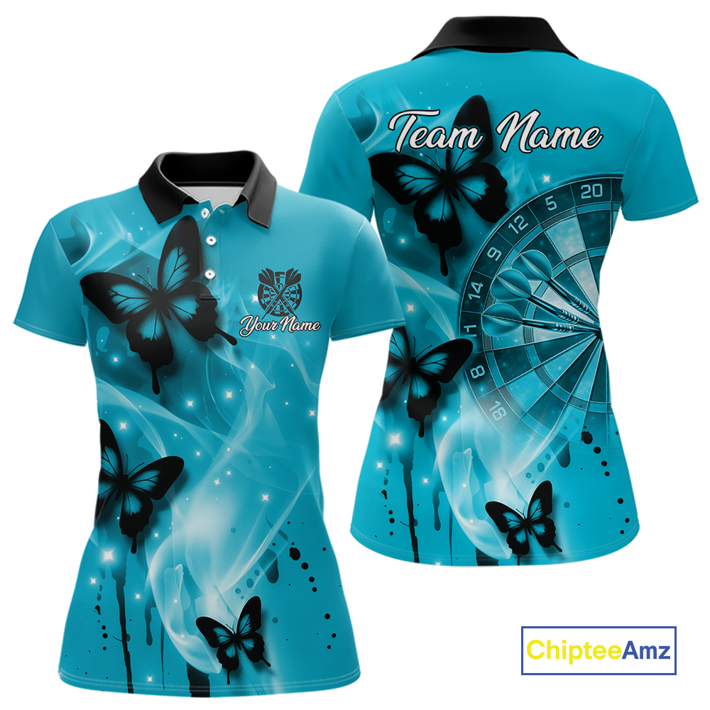Custom Turquoise Galaxy Butterflies Darts Shirt for Women Darts Team Jerseys Dartboard Shirt NNT261