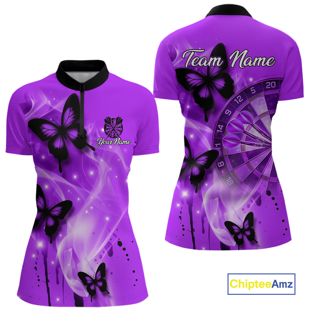 Custom Purple Galaxy Butterflies Darts Shirt for Women Darts Team Jerseys Dartboard Shirt NNT261