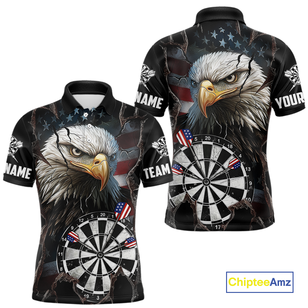 Custom US Flag Eagle Dart Shirts For Men Dart Board Gifts Darts Team Jerseys Dart League NNT154