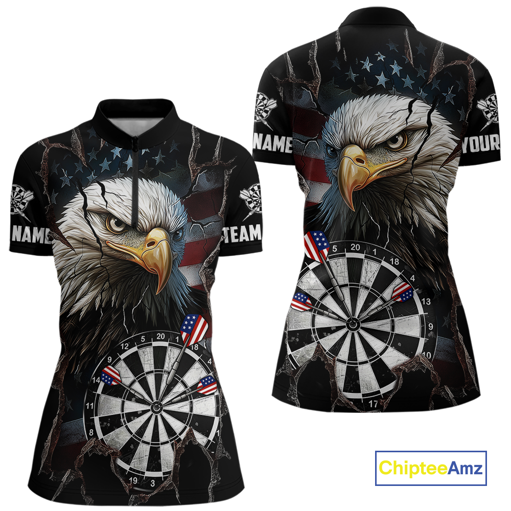Custom US Flag Eagle Dart Shirts For Women Dart Board Gifts Darts Team Jerseys Dart League NNT154