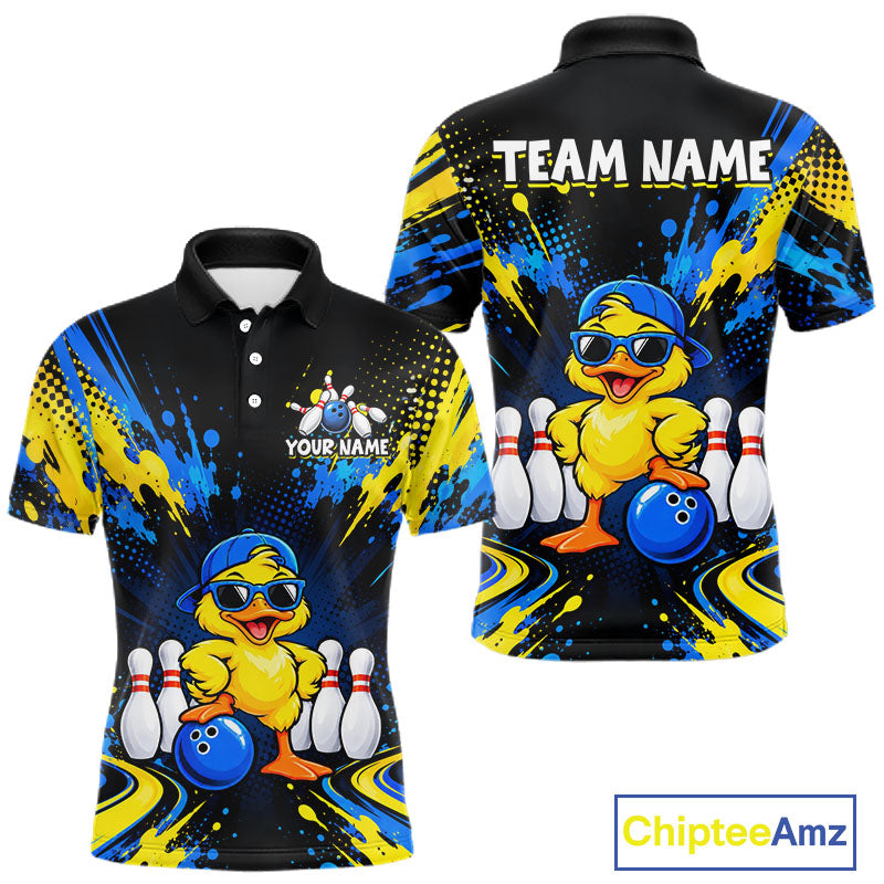 Custom Blue And Yellow Funny Duck Bowling Team Shirts for Men Bowling Tournament for Bowler HNT643