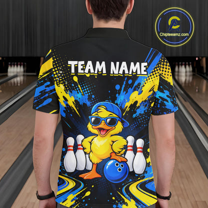 Custom Blue And Yellow Funny Duck Bowling Team Shirts for Men Bowling Tournament for Bowler HNT643