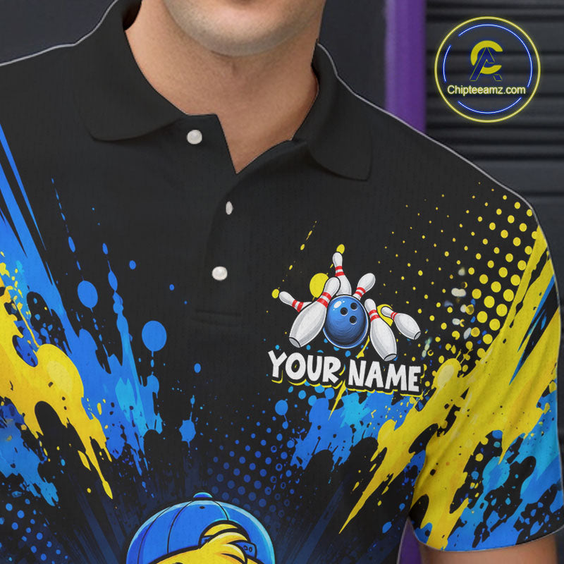 Custom Blue And Yellow Funny Duck Bowling Team Shirts for Men Bowling Tournament for Bowler HNT643
