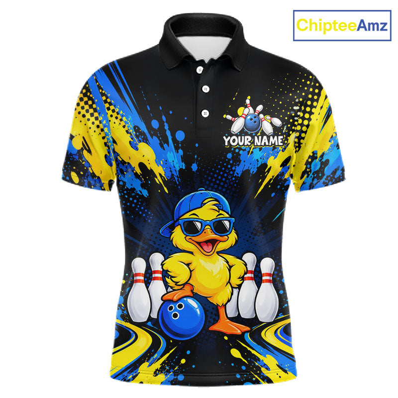 Custom Blue And Yellow Funny Duck Bowling Team Shirts for Men Bowling Tournament for Bowler HNT643