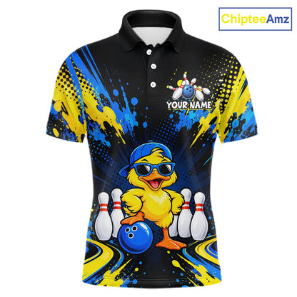 Custom Blue And Yellow Funny Duck Bowling Team Shirts for Men Bowling Tournament for Bowler HNT643
