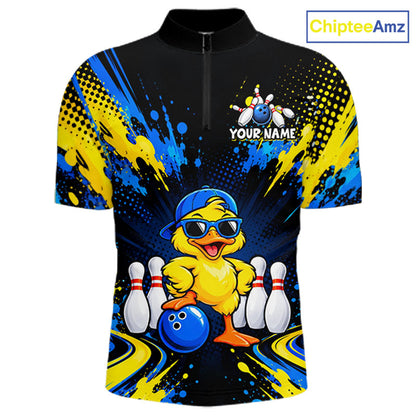 Custom Blue And Yellow Funny Duck Bowling Team Shirts for Men Bowling Tournament for Bowler HNT643