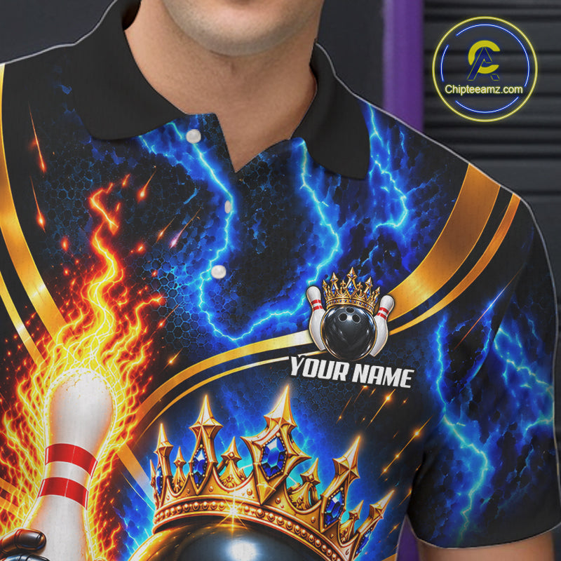 Custom Flame Funny Crown Ball Bowling Team Shirts for Men Bowling League Polo & 1/4 Zip HNT638