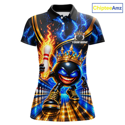 Custom Flame Funny Crown Ball Bowling Team Shirts for Women Bowling League Polo & 1/4 Zip HNT638