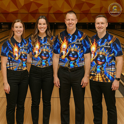 Custom Flame Funny Crown Ball Bowling Team Shirts for Men Bowling League Polo & 1/4 Zip HNT638