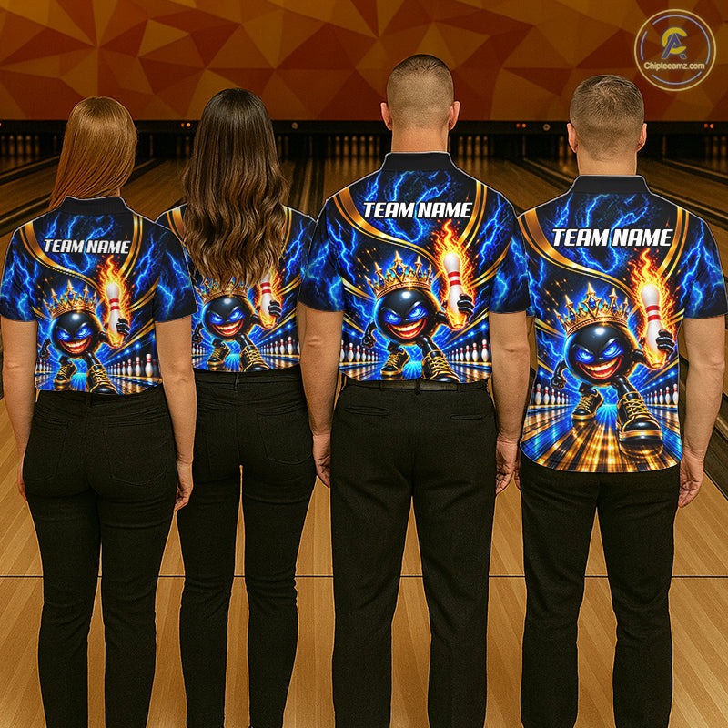 Custom Flame Funny Crown Ball Bowling Team Shirts for Men Bowling League Polo & 1/4 Zip HNT638