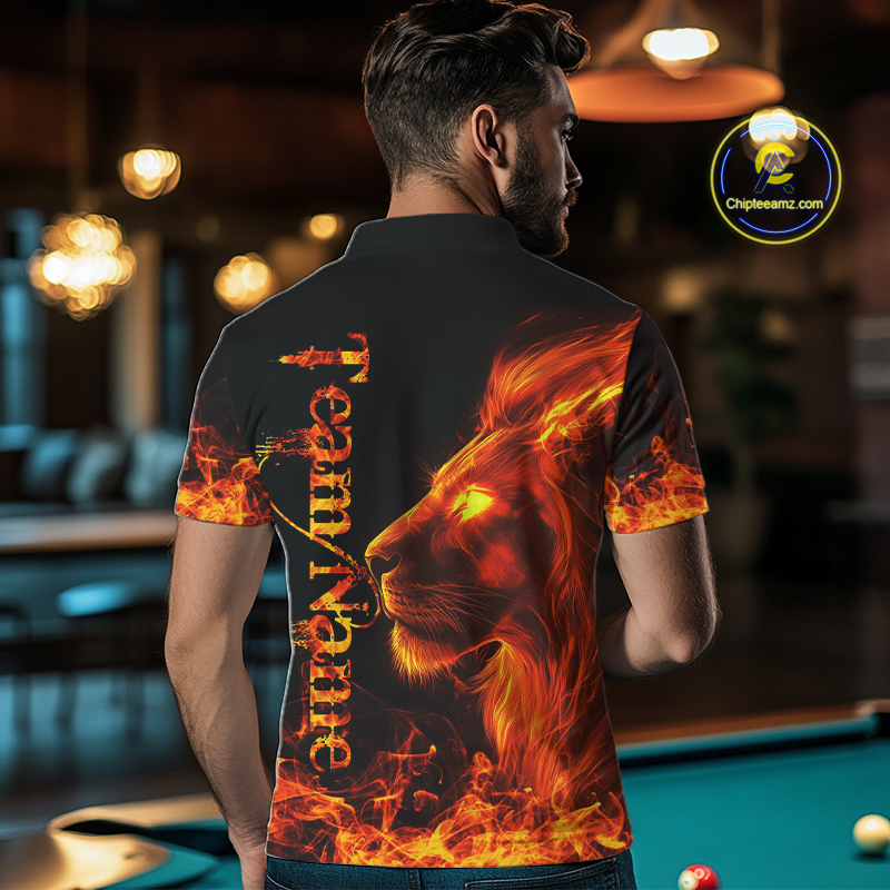 Custom Flame Lion 8 Ball Billiard Shirts for Men Billiard Team Shirts Billiard League Polo & 1/4 Zip NNT96
