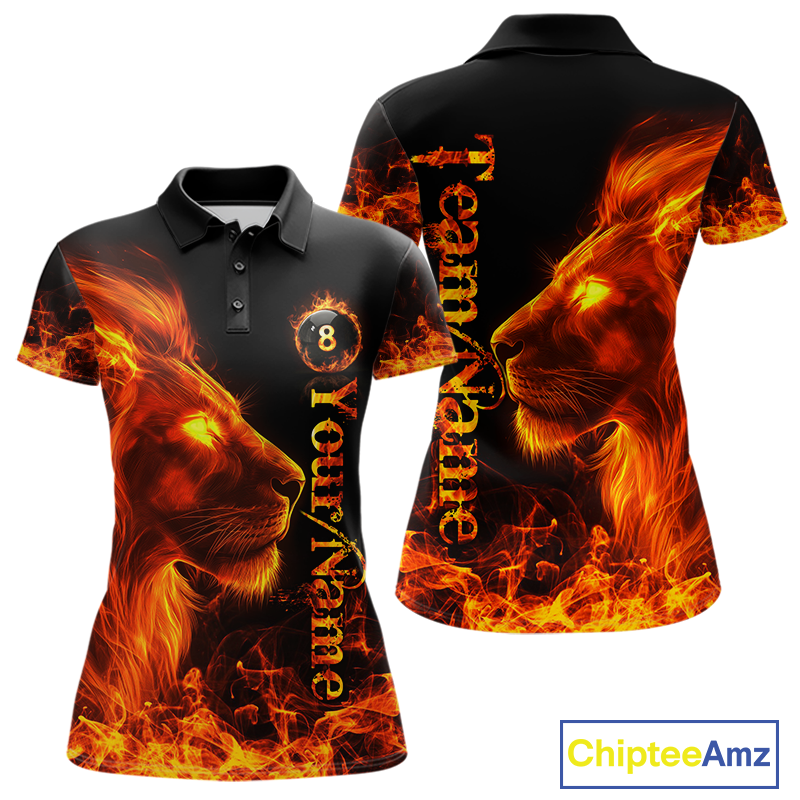 Custom Flame Lion 8 Ball Billiard Shirts for Women Billiard Team Shirts Billiard League Polo & 1/4 Zip NNT96