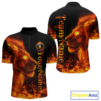 Custom Flame Lion 8 Ball Billiard Shirts for Men Billiard Team Shirts Billiard League Polo & 1/4 Zip NNT96