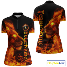 Load image into Gallery viewer, Custom Flame Lion 8 Ball Billiard Shirts for Women Billiard Team Shirts Billiard League Polo &amp; 1/4 Zip NNT96