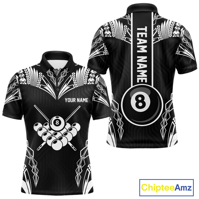 Custom 8 Ball Tribal Pattern Billiard Shirts for Men Billiard Team Shirts Billiard League Polo & 1/4 Zip NNT95