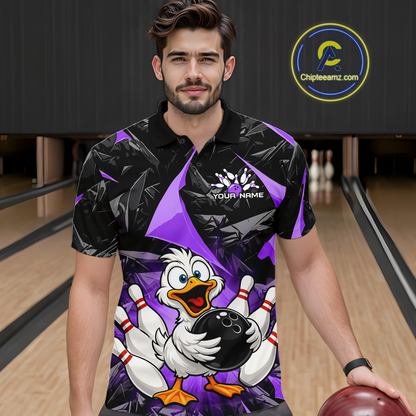 Custom Purple Funny Duck Bowling Jersey for Men Bowling League Bowling Team Shirts Polo & 1/4 Zip HN233