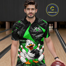 Load image into Gallery viewer, Custom Green Funny Duck Bowling Jersey for Men Bowling League Bowling Team Shirts Polo &amp; 1/4 Zip HN233