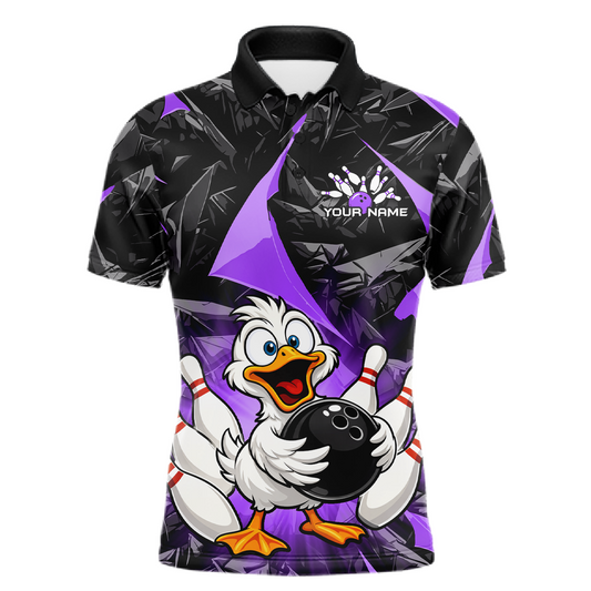 Custom Purple Funny Duck Bowling Jersey for Men Bowling League Bowling Team Shirts Polo & 1/4 Zip HN233