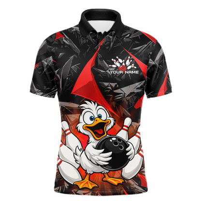 Custom Red Funny Duck Bowling Jersey for Men Bowling League Bowling Team Shirts Polo & 1/4 Zip HN233