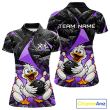 Load image into Gallery viewer, Custom Purple Funny Duck Bowling Jersey for Women Bowling League Bowling Team Shirts Polo &amp; 1/4 Zip HN233