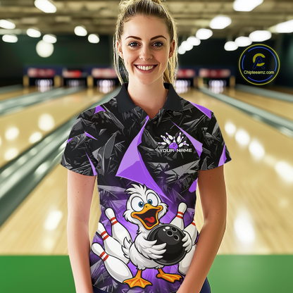 Custom Purple Funny Duck Bowling Jersey for Women Bowling League Bowling Team Shirts Polo & 1/4 Zip HN233