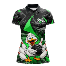 Load image into Gallery viewer, Custom Green Funny Duck Bowling Jersey for Women Bowling League Bowling Team Shirts Polo &amp; 1/4 Zip HN233